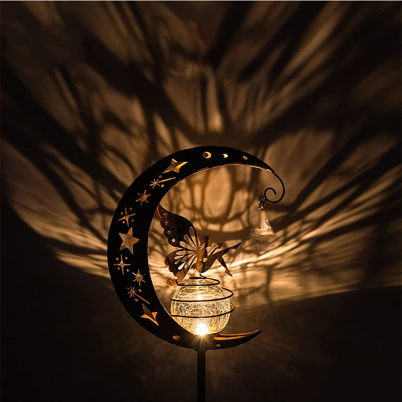 Solárna Lampa Mesiac Víla pre Vonkajšiu Záhradu – Vintage železo a sklo, záhradné svetlo na kolík, IP44, 0.16W, 6–12 h