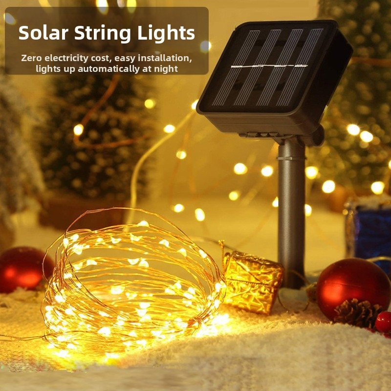 LED λωρίδες με χαλκό σύρμα για εξωτερική διακόσμηση αυλής και κήπου, ηλιακή ενέργεια, 3V είσοδος, 1W πηγή φωτός, έλεγχος με κουμπί