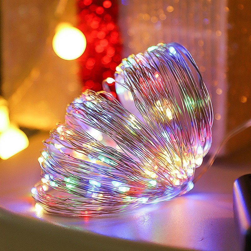 LED λωρίδες με χαλκό σύρμα για εξωτερική διακόσμηση αυλής και κήπου, ηλιακή ενέργεια, 3V είσοδος, 1W πηγή φωτός, έλεγχος με κουμπί