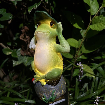 Saulės kiemo kraštovaizdžio apšvietimas, modelis TH-269, varlių su lotoso lapų dizainas, medžiaga plastmasė + derva, LED šviesos šaltinis