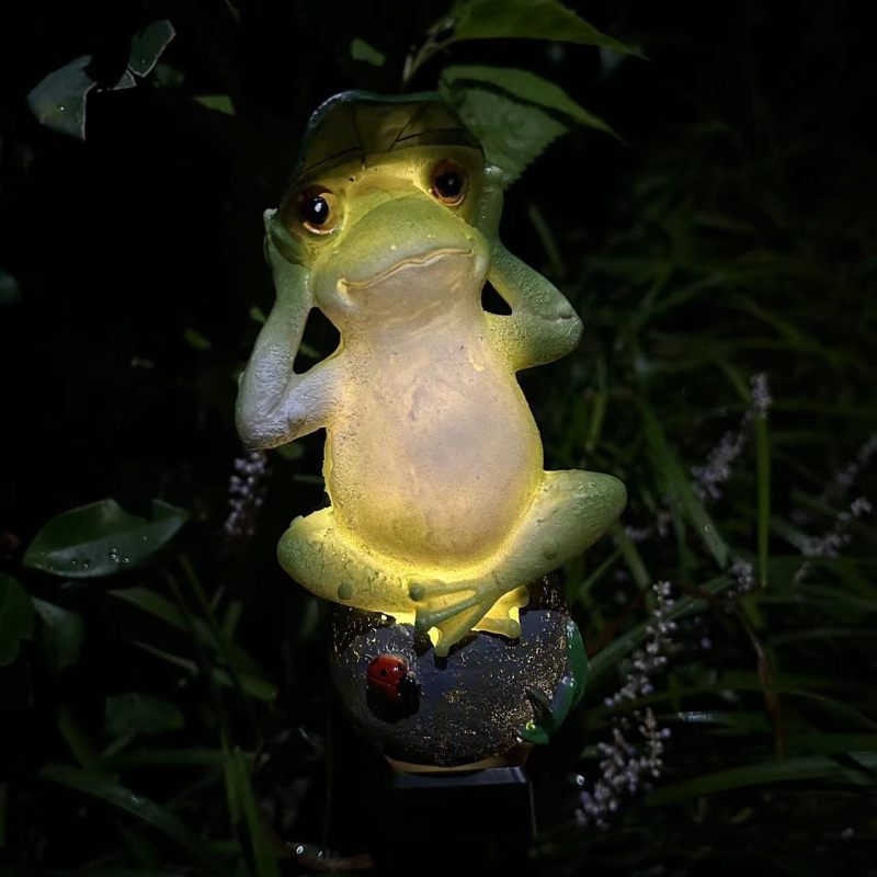 Saulės kiemo kraštovaizdžio apšvietimas, modelis TH-269, varlių su lotoso lapų dizainas, medžiaga plastmasė + derva, LED šviesos šaltinis