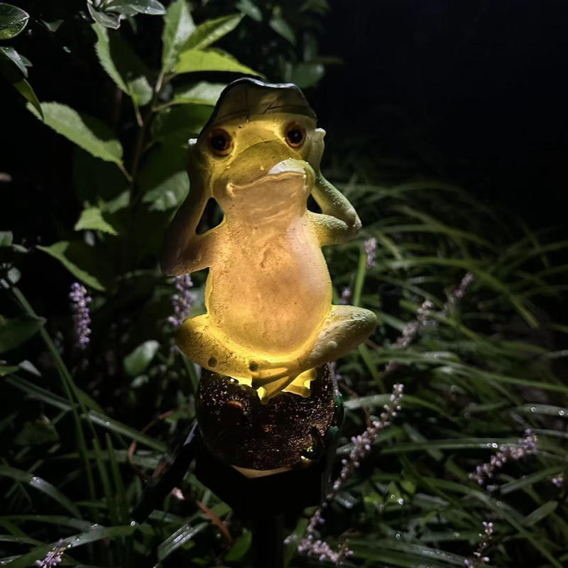 Saulės kiemo kraštovaizdžio apšvietimas, modelis TH-269, varlių su lotoso lapų dizainas, medžiaga plastmasė + derva, LED šviesos šaltinis