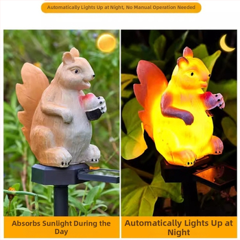 Φωτιστικό κήπου με ηλιακή τροφοδοσία σε σχήμα σκίουρου – από ρητίνη, εξωτερικά αδιάβροχο, LED 0,2W, 6–12 ώρες λειτουργίας