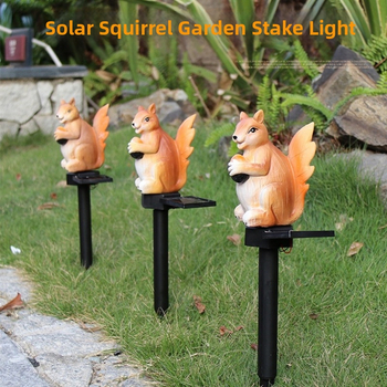 Φωτιστικό κήπου με ηλιακή τροφοδοσία σε σχήμα σκίουρου – από ρητίνη, εξωτερικά αδιάβροχο, LED 0,2W, 6–12 ώρες λειτουργίας