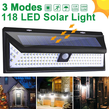 Napelemes kültéri falikar 118 LED-del, mozgásérzékelő, 600 lm, 5500–6500K, IP65