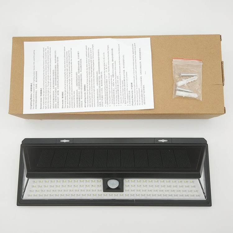 Napelemes kültéri falikar 118 LED-del, mozgásérzékelő, 600 lm, 5500–6500K, IP65