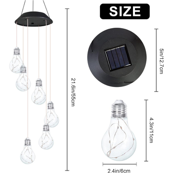 Lumină solară LED pentru exterior, bulb sferic cu clopot de vânt (sursă LED, putere 0,02 W, durată de funcționare 6–12 h, întrerupător inductiv)