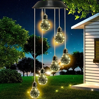Lumină solară LED pentru exterior, bulb sferic cu clopot de vânt (sursă LED, putere 0,02 W, durată de funcționare 6–12 h, întrerupător inductiv)