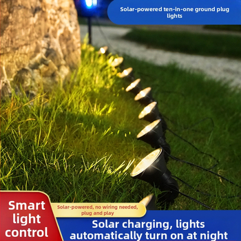 Соларни градински LED светлини в лента, 10 LED, IP65, соларно захранване, закрепване в тревата, време на работа 6-12 ч.