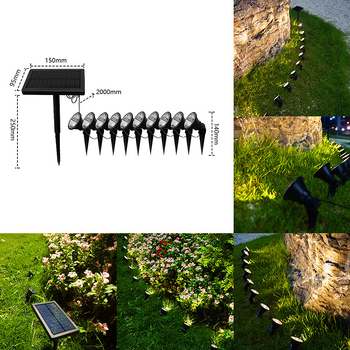 Соларни градински LED светлини в лента, 10 LED, IP65, соларно захранване, закрепване в тревата, време на работа 6-12 ч.