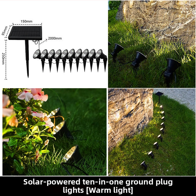 Соларни градински LED светлини в лента, 10 LED, IP65, соларно захранване, закрепване в тревата, време на работа 6-12 ч.