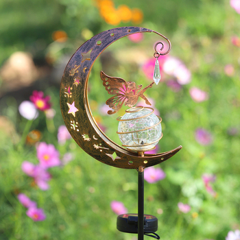 Ηλιακό φανάρι Σελήνης-Νεράιδας με ραγισμένο γυαλί και μεταλλικό κοντάρι, Μοντέλο Moon 001, 0,6W, 6–12 ώρες φωτισμού