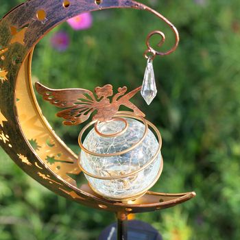 Ηλιακό φανάρι Σελήνης-Νεράιδας με ραγισμένο γυαλί και μεταλλικό κοντάρι, Μοντέλο Moon 001, 0,6W, 6–12 ώρες φωτισμού