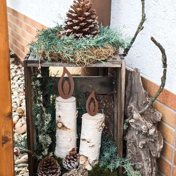 Železné záhradné kolíky s plameňom sviečky, 3-dielna súprava na vonkajšie použitie