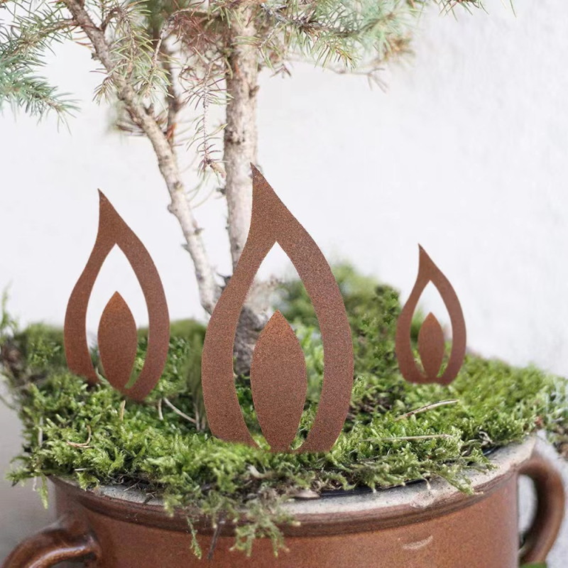 Železné záhradné kolíky s plameňom sviečky, 3-dielna súprava na vonkajšie použitie