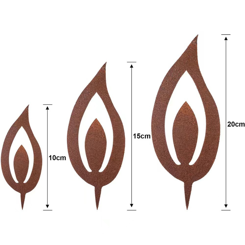 Železné záhradné kolíky s plameňom sviečky, 3-dielna súprava na vonkajšie použitie