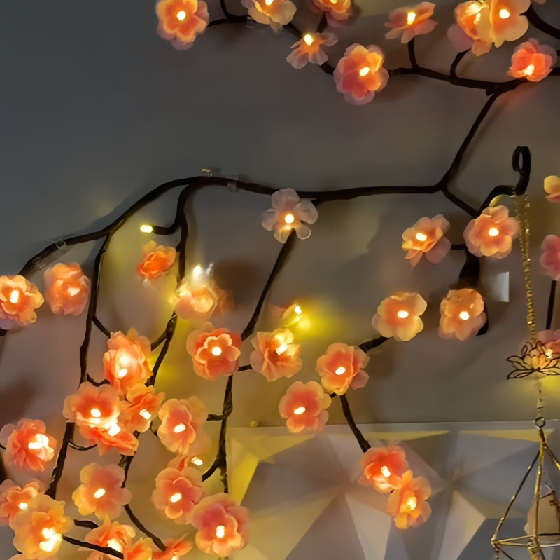 LED клончета светлини – мотив сакура, USB захранване, дистанционно управление, 72/96/144 LED, топла бяла светлина, IP44