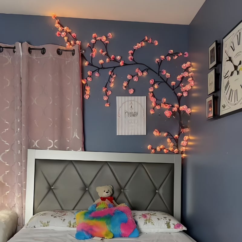 LED ágvilágítás – Sakura motívum, USB-tápellátás, távirányító, 72/96/144 LED, melegfehér, IP44