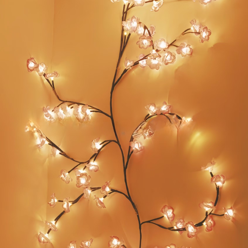 LED клончета светлини – мотив сакура, USB захранване, дистанционно управление, 72/96/144 LED, топла бяла светлина, IP44