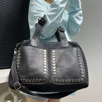 Geantă de subraț din nylon, stil urban, formă orizontal pătrată, fermoar, căptuială poliester