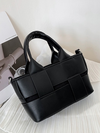 Geantă bucket țesută, material PU, stil pătrat, vara 2024, utilizare zilnică