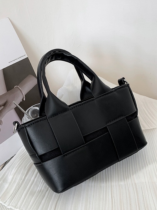 Geantă bucket țesută, material PU, stil pătrat, vara 2024, utilizare zilnică