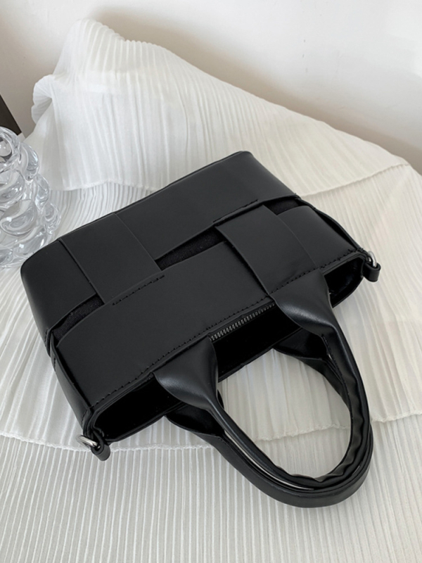 Geantă bucket țesută, material PU, stil pătrat, vara 2024, utilizare zilnică