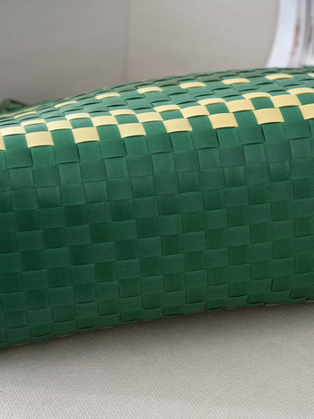 Плетена чанта за носене с открит връх, вертикална квадратна форма, PU подплата – свеж и сладък стил