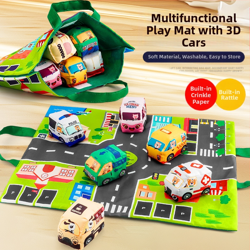 Текстилна бебешка активна постелка с карта за игра (Материал: текстил; Възраст: 0–3 години; Вид постелка: обща за лазене; Развиващи ползи: координация ръка-око, сетивност, визуално възприятие; Интерактивно)