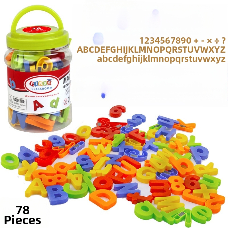 Magnētisks agrīnā izglītības komplekts: angļu alfabēta burti, skaitļi un Pinyin magnēti lasīšanai; plastmasa; vecums 4–6 gadi