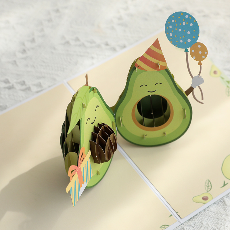 Čestitka unigift, 3D avokado karikatura, ručno izrađena, za rođendan, stil svježi