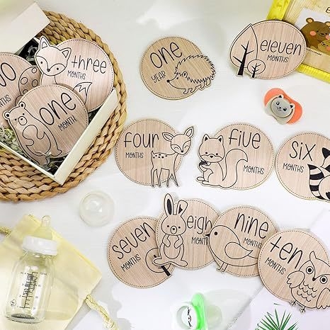 Дървена табелка за първите месеци на бебето, DIY играчка, попларово дърво, модерен минималистичен стил, домашен декор