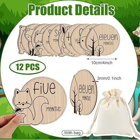Дървена табелка за първите месеци на бебето, DIY играчка, попларово дърво, модерен минималистичен стил, домашен декор