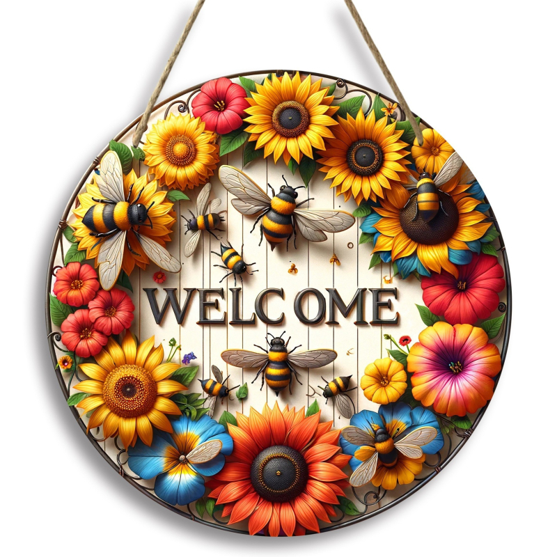 Ξύλινο σήμα πόρτας με μέλισσα από τη Zixun — ξύλο, εκτύπωση, έτοιμο για δώρο; κατάλληλο για γενέθλια και μετακόμιση