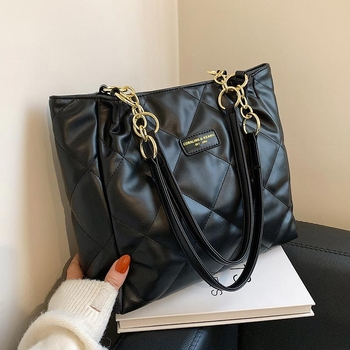 Чанта Tote за жени, PU материя, урбан стил, хоризонтална квадратна форма, цип за отваряне, двойни презрамки