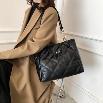 Чанта Tote за жени, PU материя, урбан стил, хоризонтална квадратна форма, цип за отваряне, двойни презрамки