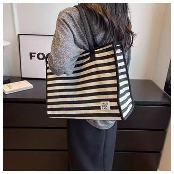 Tote чанта от плат за жени, градски стил, хоризонтално квадратна форма, цип, вътрешен джоб за телефон, двойни дръжки