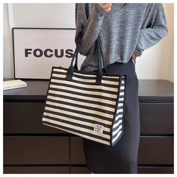 Tote чанта от плат за жени, градски стил, хоризонтално квадратна форма, цип, вътрешен джоб за телефон, двойни дръжки