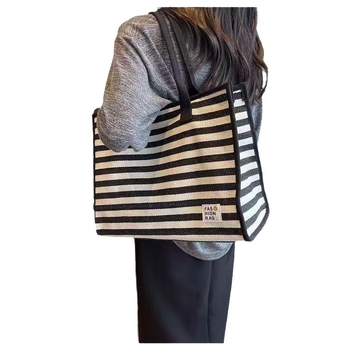 Tote чанта от плат за жени, градски стил, хоризонтално квадратна форма, цип, вътрешен джоб за телефон, двойни дръжки