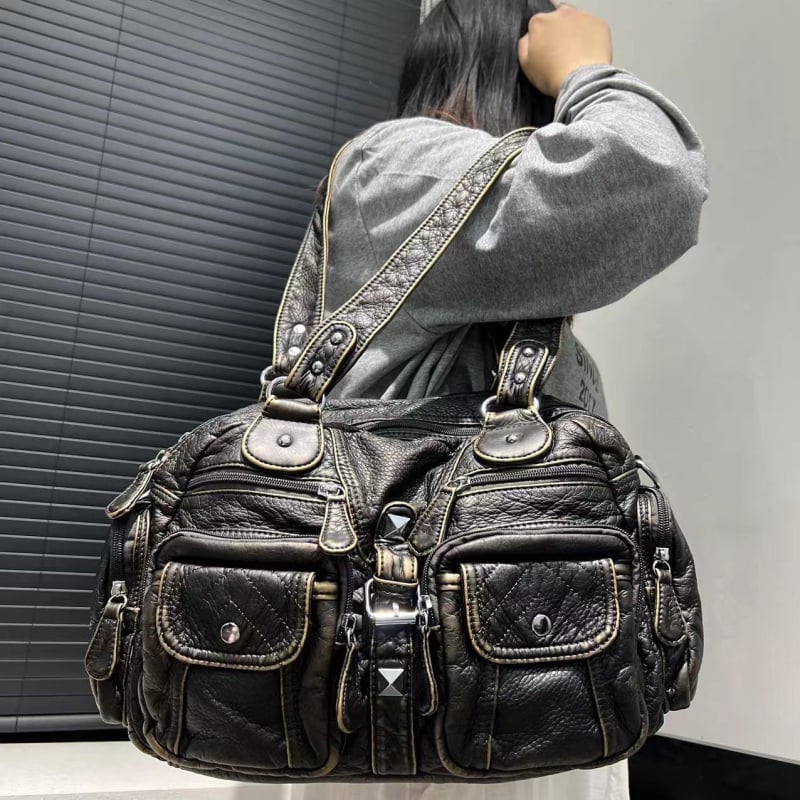 PU Tote торба, винтидж стил, цип за затваряне, вътрешна преграда с цип, вътрешен слой