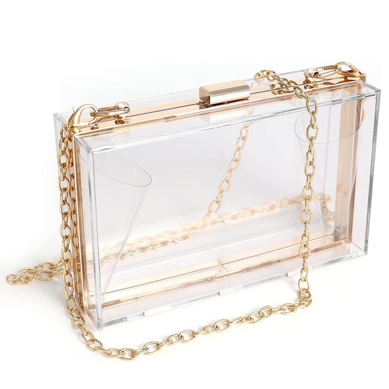 Akril crossbody táska, doboz alakú záróval — kis négyzet alakú, vízszintes négyszög alak, utcai stílus