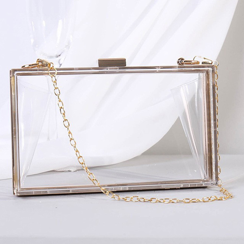 Akril crossbody táska, doboz alakú záróval — kis négyzet alakú, vízszintes négyszög alak, utcai stílus