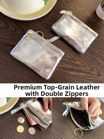 Moterų monetų piniginė su užtrauktuku, iš tikros odos, kompakti rankinei, daugiafunkcinė, 2023 metų žiema