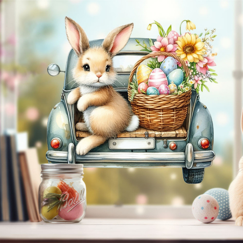 Αυτοκόλλητο αυγού Πάσχα με Λαγουδάκι για Υπνοδωμάτιο και Μπαλκόνι, PVC, αυτοκόλλητο, Μοντέρνο Μινιμαλιστικό Στυλ, 1 τεμάχιο