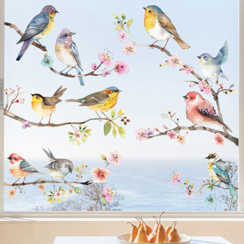 Aike JD3616 PVC ηλεκτροστατικό διπλής όψεως αυτοκόλλητο παραθύρου με σχέδιο λουλουδιών, κλαδιών και πουλιών