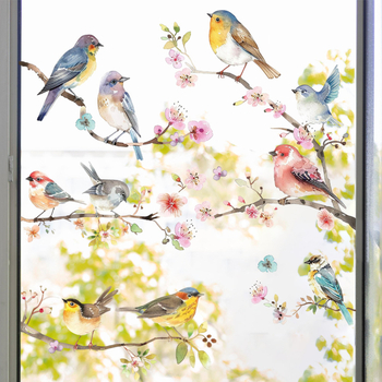 Aike JD3616 PVC ηλεκτροστατικό διπλής όψεως αυτοκόλλητο παραθύρου με σχέδιο λουλουδιών, κλαδιών και πουλιών