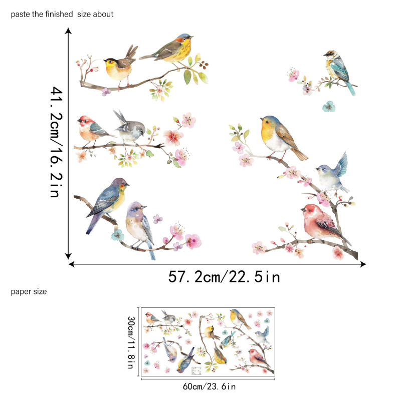 Aike JD3616 PVC ηλεκτροστατικό διπλής όψεως αυτοκόλλητο παραθύρου με σχέδιο λουλουδιών, κλαδιών και πουλιών