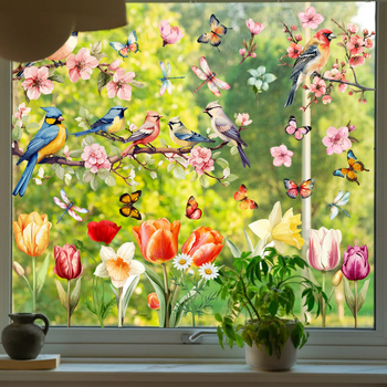 Αϊκ PVC Γυάλινα Στικέρ με Πουλιά και Πεταλούδες, Ηλεκτροστατικά Αυτοκόλλητα, Χωρίς Κόλλα, Μοντέρνο Μινιμαλιστικό Στυλ, 1 τεμάχιο