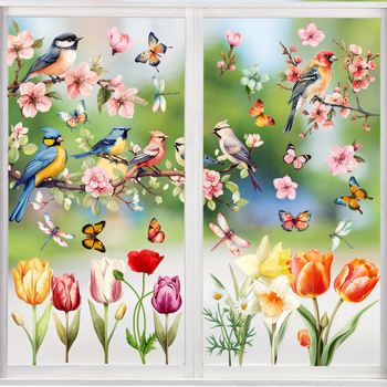 Αϊκ PVC Γυάλινα Στικέρ με Πουλιά και Πεταλούδες, Ηλεκτροστατικά Αυτοκόλλητα, Χωρίς Κόλλα, Μοντέρνο Μινιμαλιστικό Στυλ, 1 τεμάχιο