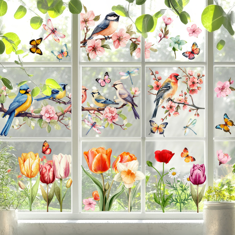 Αϊκ PVC Γυάλινα Στικέρ με Πουλιά και Πεταλούδες, Ηλεκτροστατικά Αυτοκόλλητα, Χωρίς Κόλλα, Μοντέρνο Μινιμαλιστικό Στυλ, 1 τεμάχιο